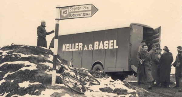 1956, Keller Ltd removal van near Sopron with saved refugees
